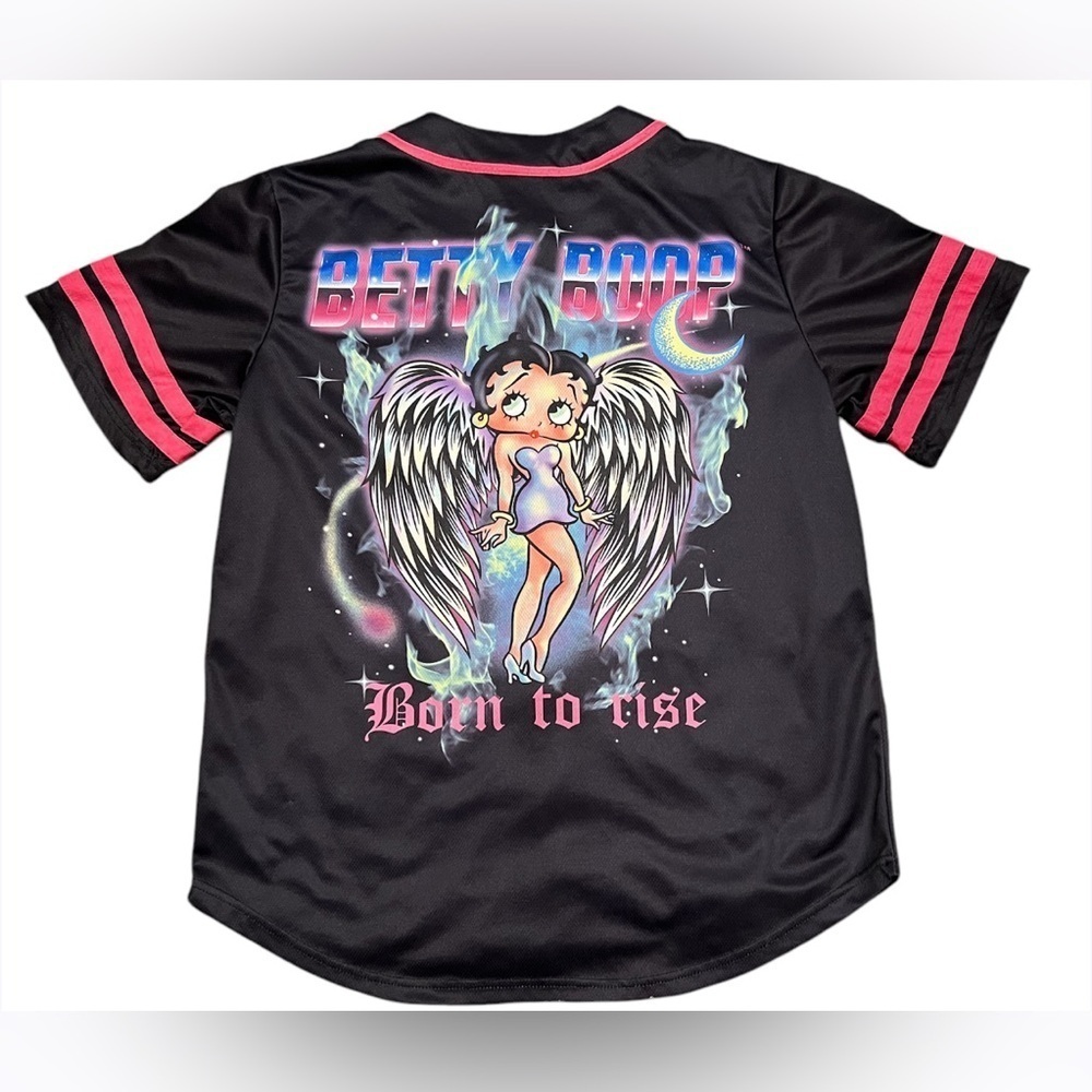 Betty Boop Born to Rise Baseball Button Up Jersey Y2K